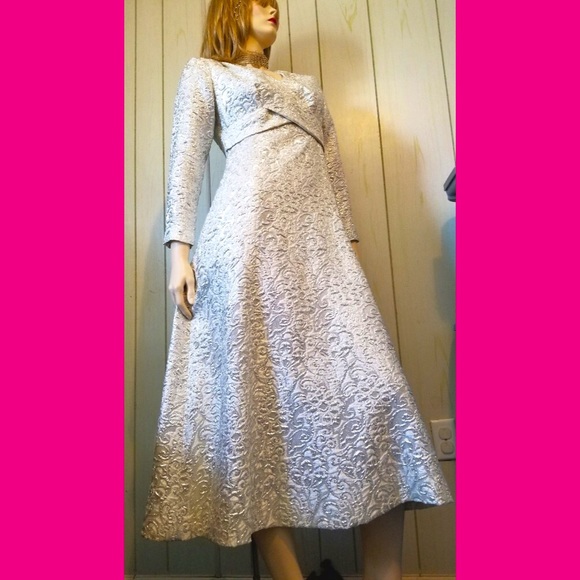 Vintage MOD 60s Ultra Glittery Glam Silver Metallic Lurex Maxi Party Dress - Picture 1 of 11